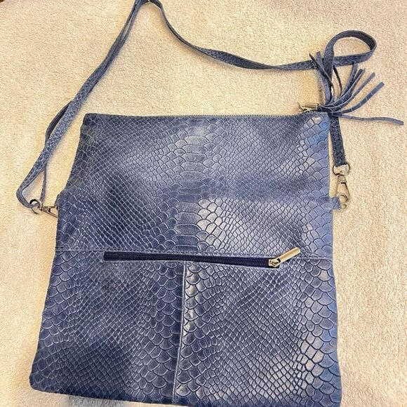 Vimoda Paris Blue Crossbody Purse Leather Woman S 10.5x7.25" Italy Foldover Chic - Picture 10 of 13